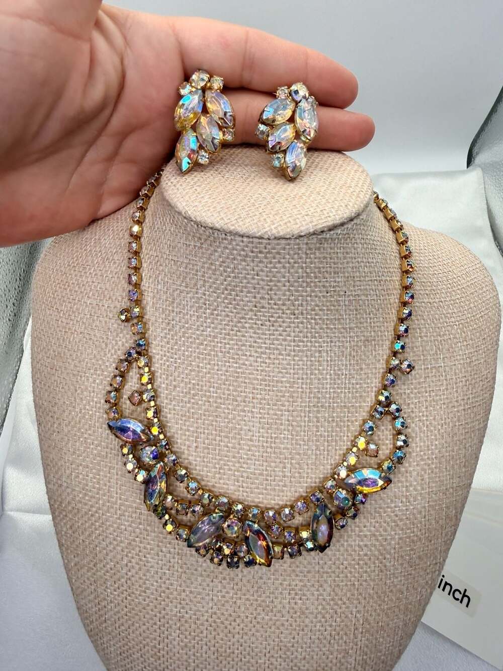 Vintage Aurora Borealis Rhinestone Necklace And Earrings